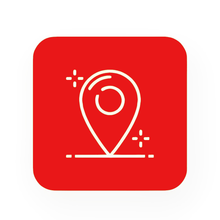 White location pin icon on a red square.