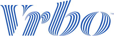 Vrbo logo in blue and white stylized wavy lines.