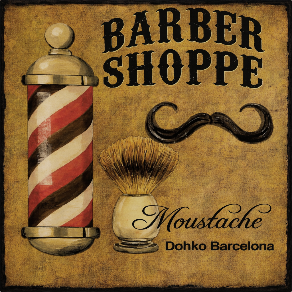 Un letrero de estilo vintage con un poste de barbero