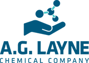 Blue hand holding a molecular structure, 