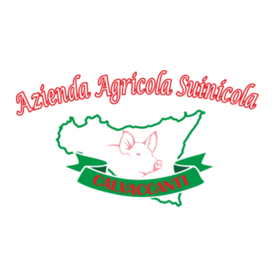 Logo per Azienda Agricola Suinicola Calvacanti con il profilo verde di un maiale e testo rosso su sfondo bianco