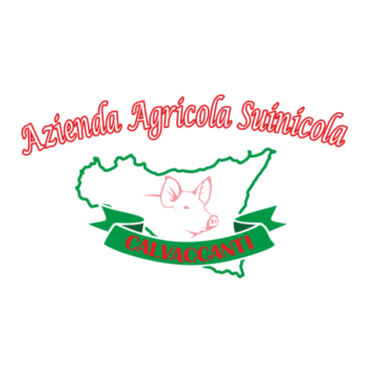 Logo per Azienda Agricola Suinicola Calvacanti con il profilo verde di un maiale e testo rosso su sfondo bianco