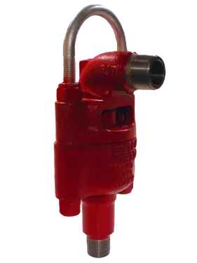 A red valve with a metal handle on a white background.