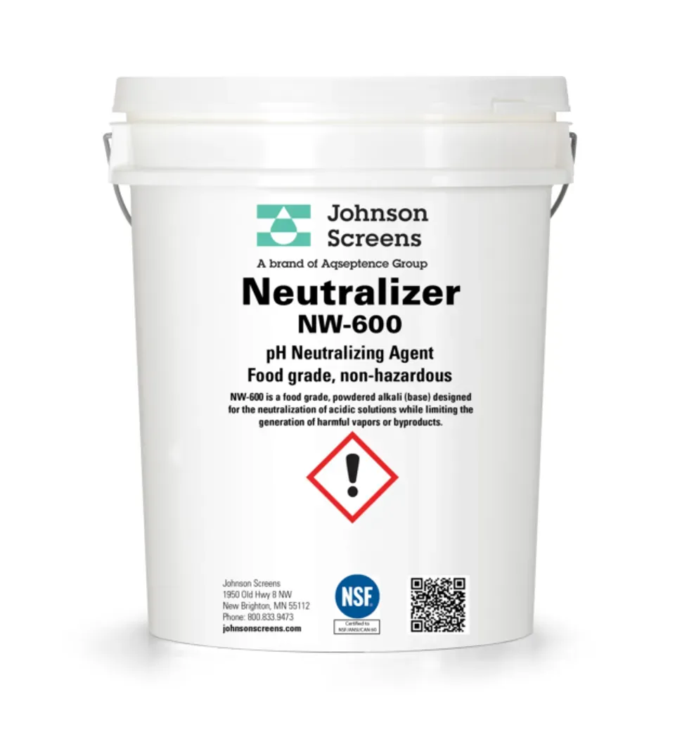 A white bucket of johnson screens neutralizer nw-ego