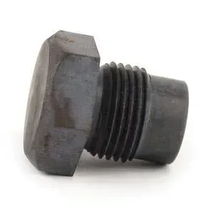 A close up of a black screw on a white background.