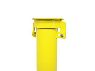 A close up of a yellow pole on a white background.