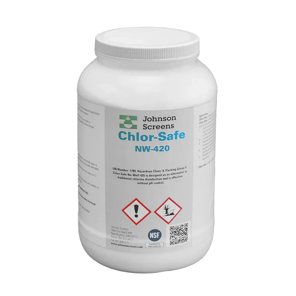 A bottle of johnson screens chlor-safe nw-420