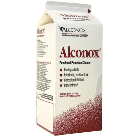 A carton of alconox powdered precision cleaner
