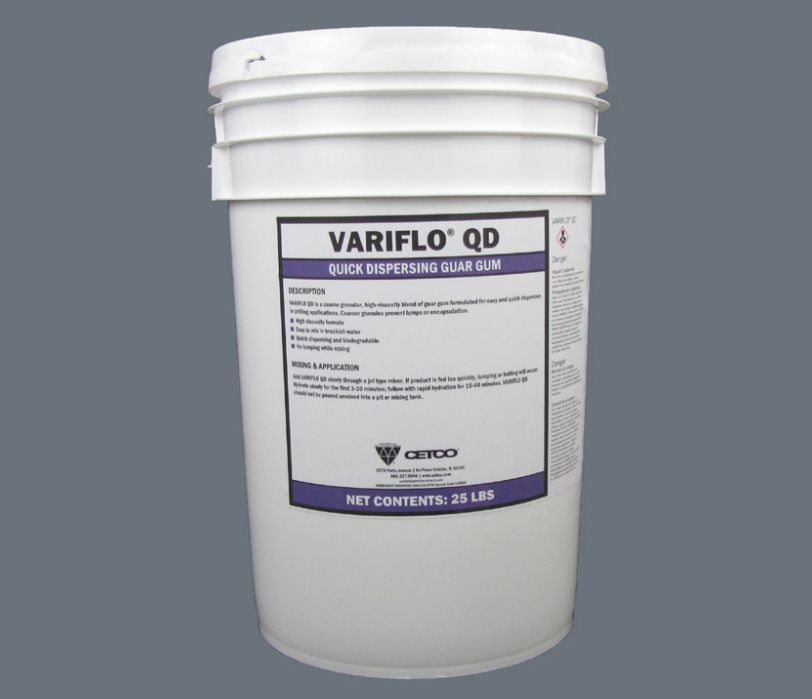 A white bucket with a purple label that says variflo qd