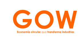 Logotipo de GOW en naranja con el lema “Economia circular que transforma industrias” debajo.