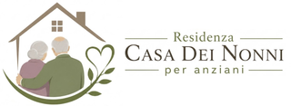 Logo per la Residenza Casa dei Nonni per anziani con una casa, un cuore e due figure di anziani seduti.