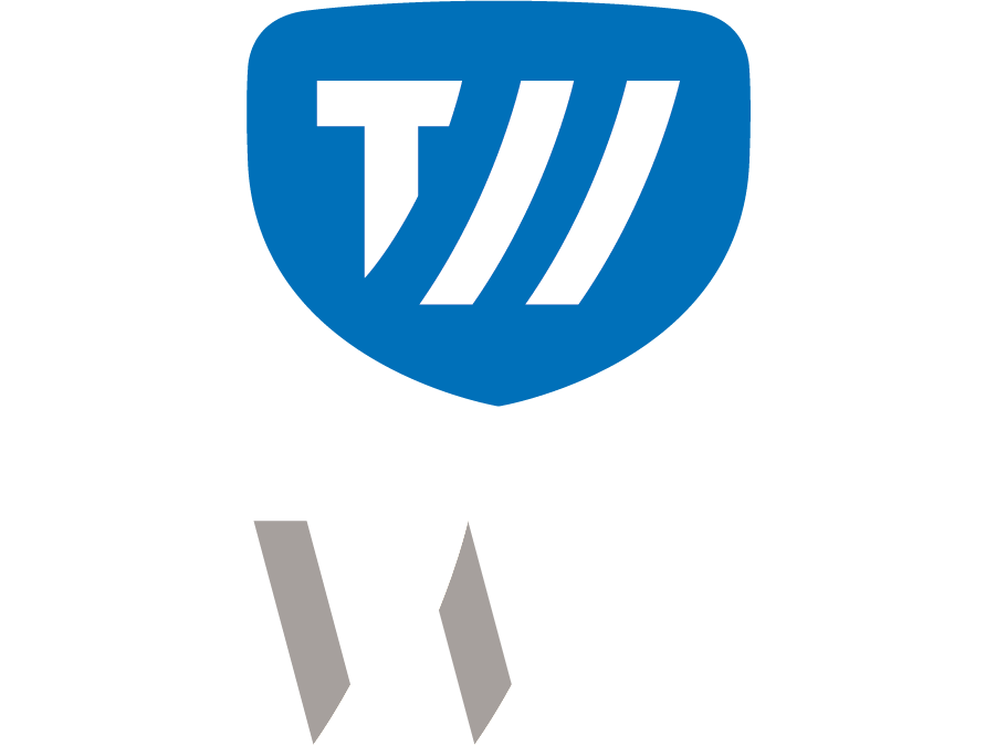 Un logo bleu et blanc avec la lettre t dessus