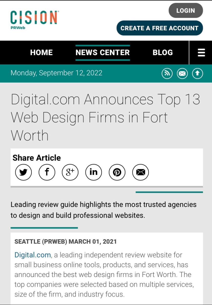 Digital.com announces top 13 web design firms in fort worth.