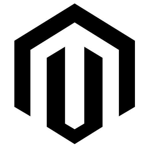MAGENTO A black and white logo of a hexagon on a white background.