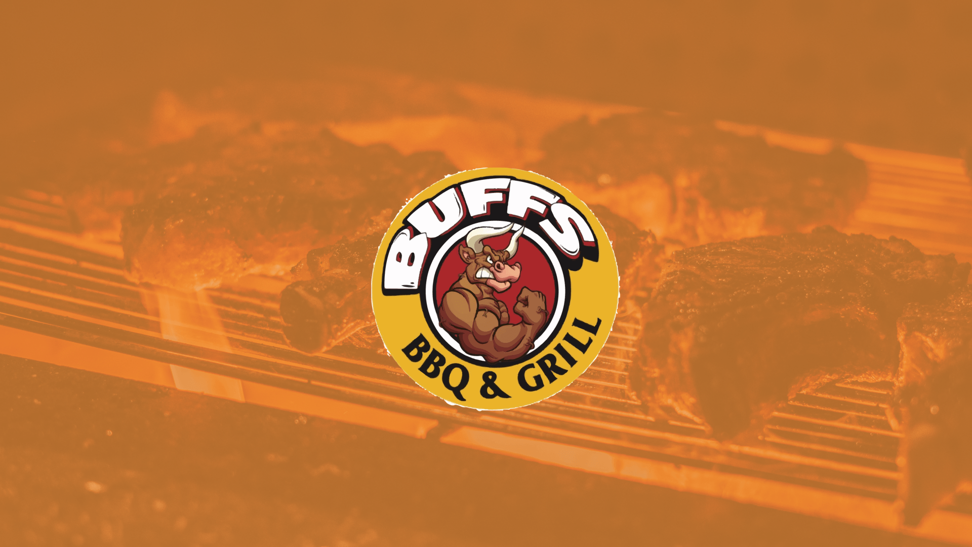A close up of a bbq grill with a logo on it.