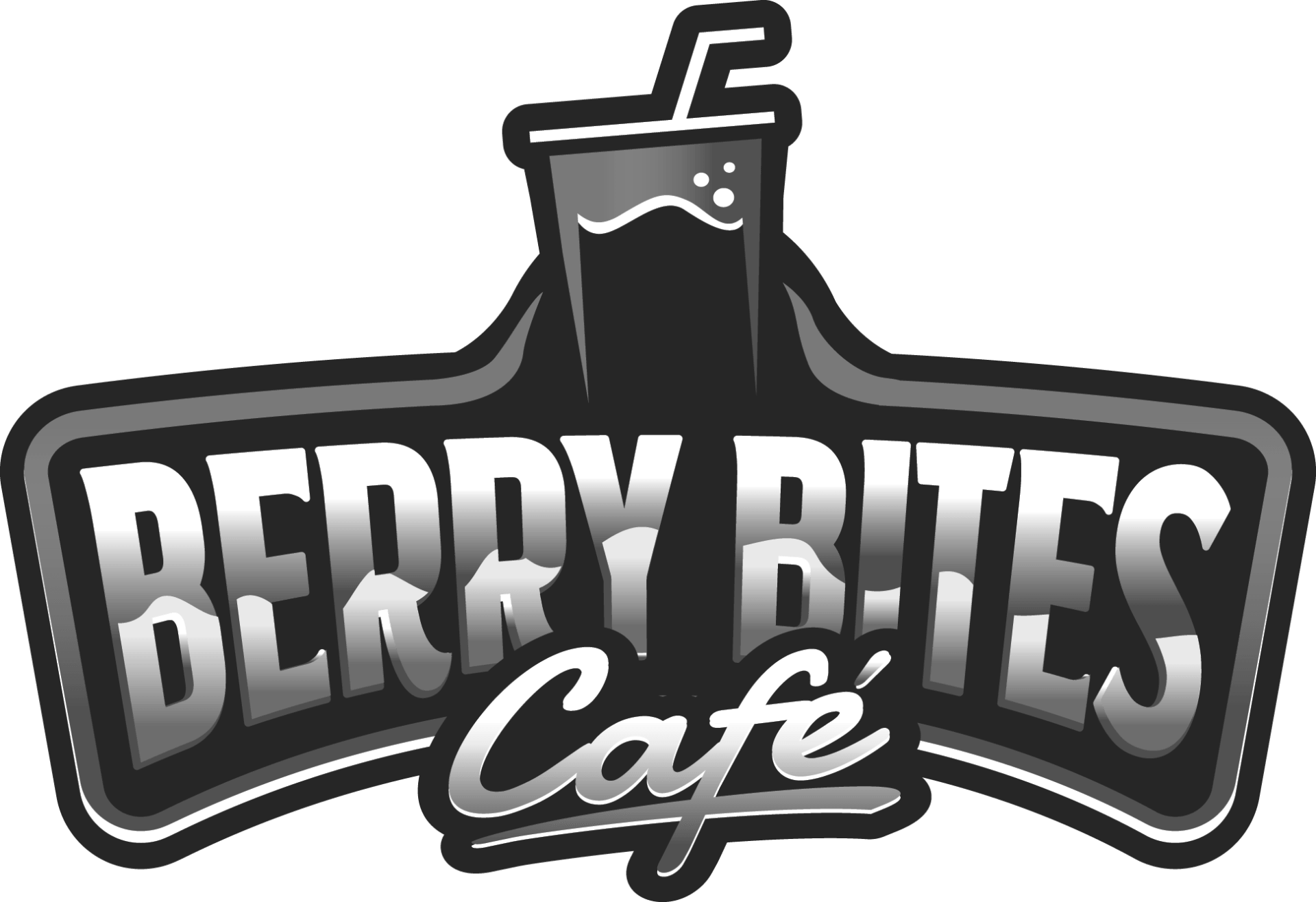A black and white logo for berry bites cafe