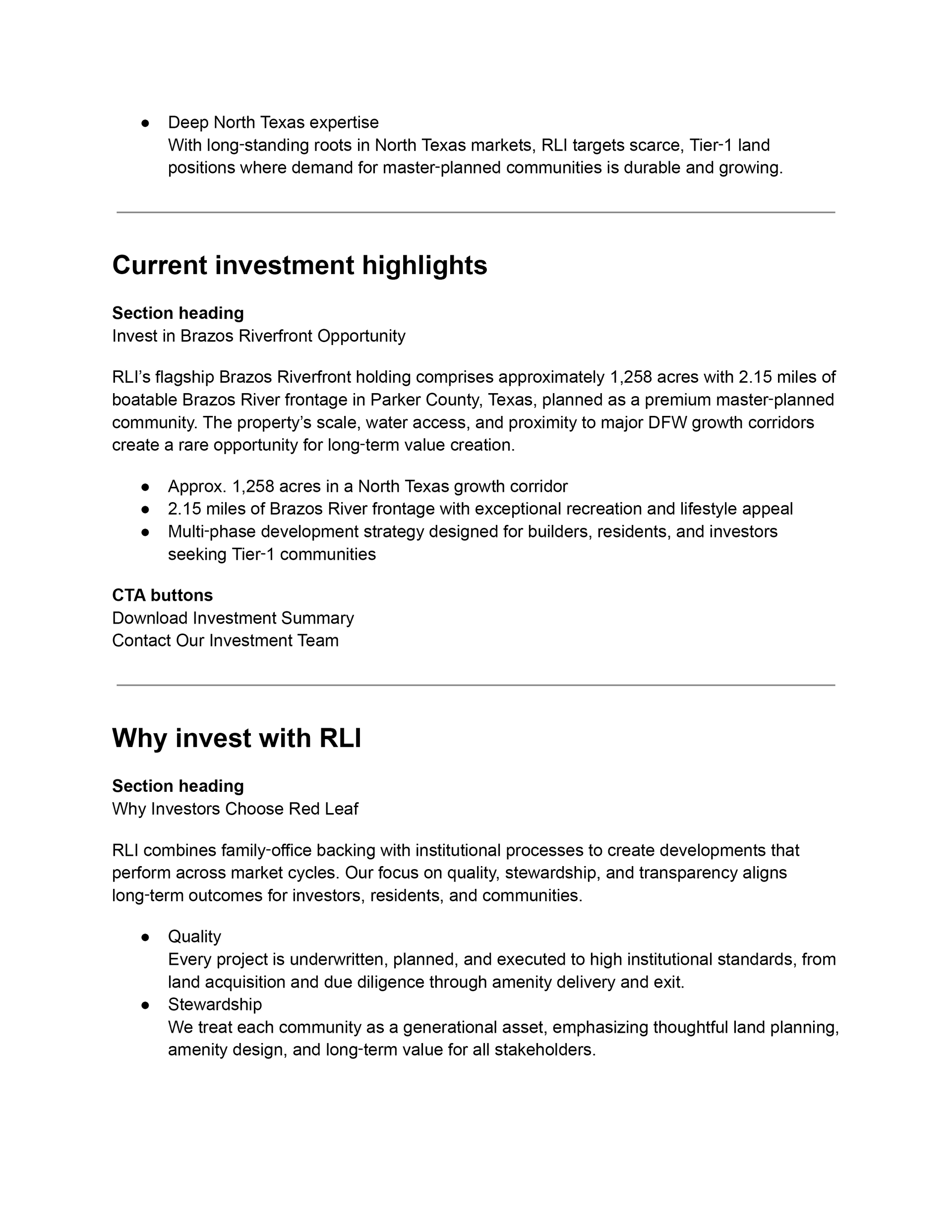Document highlighting investment strategies and benefits with bullet points.
