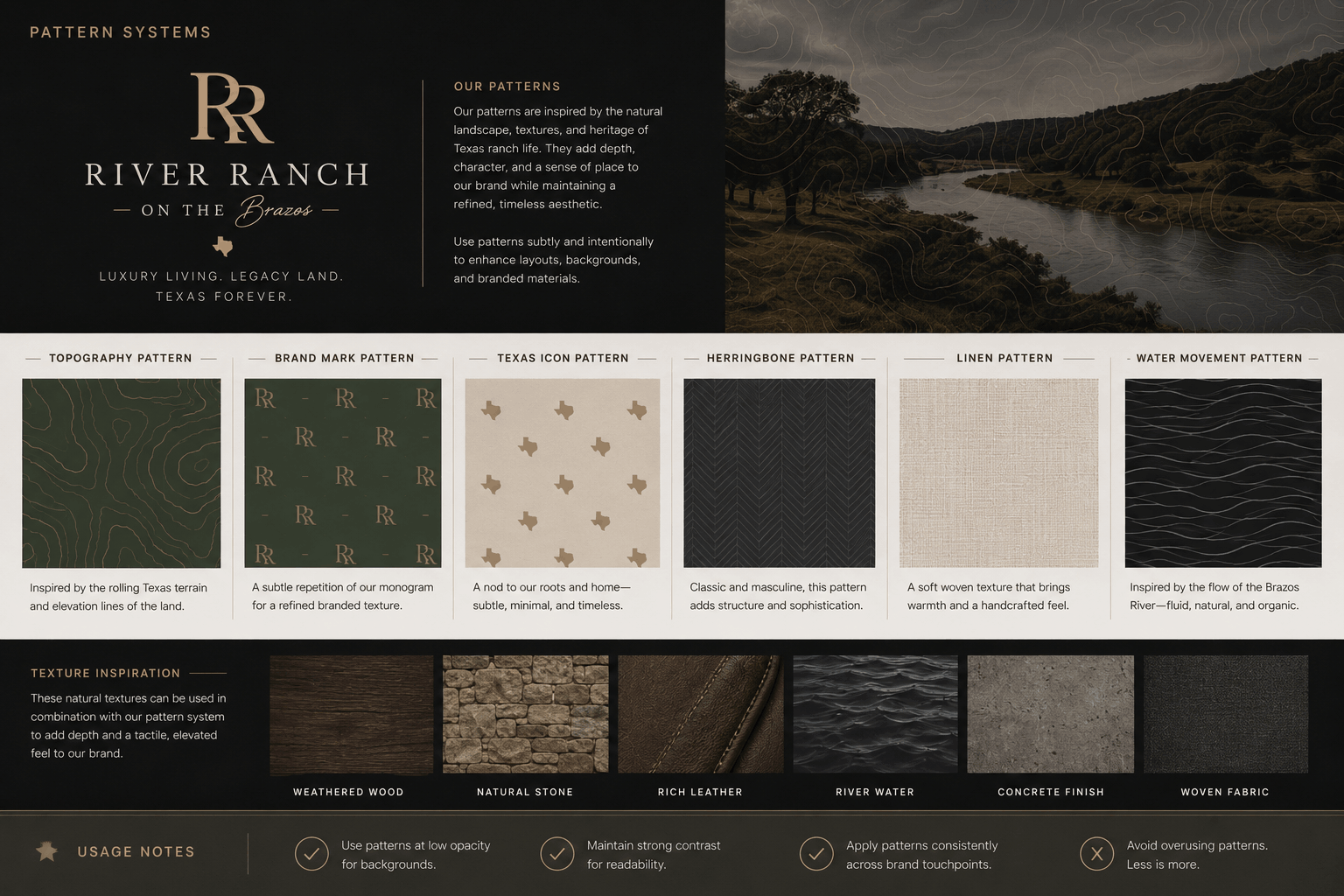 River Ranch brand guidelines cover with a black and white landscape photo.