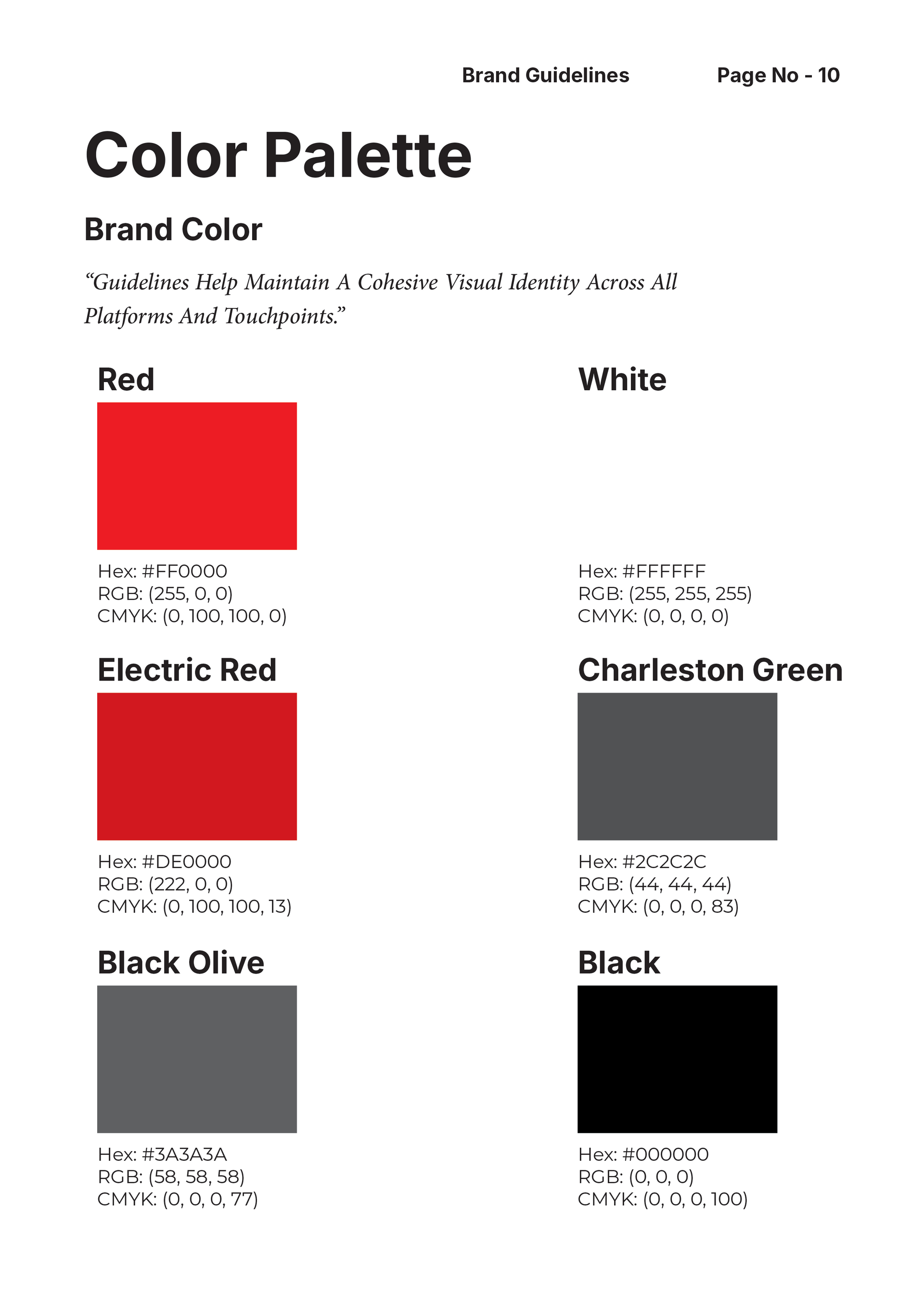 Texcon Utility LLC Color palette with red, white, electric red, Charleston green, black olive, and black brand colors.