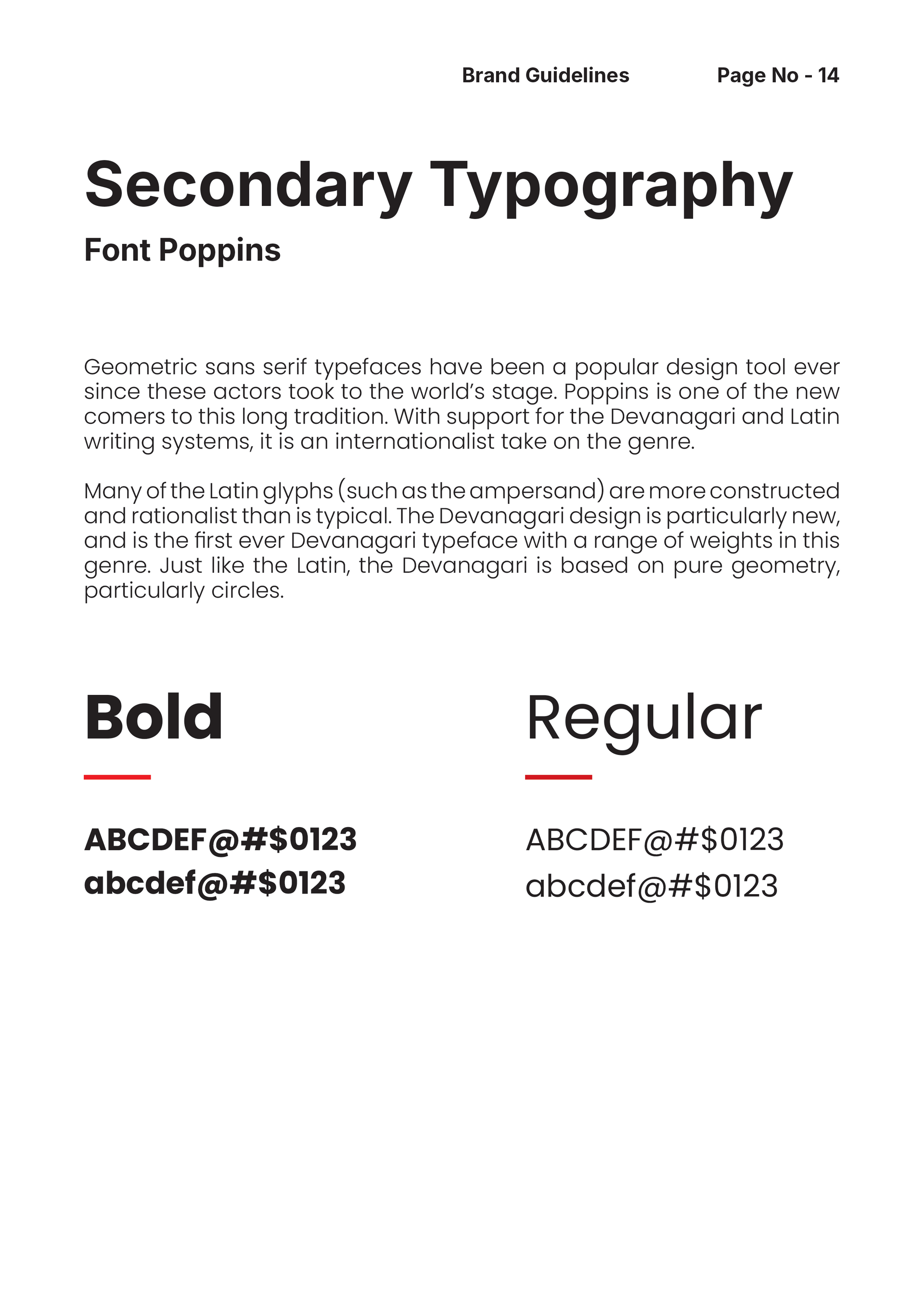 Texcon Utility LLC Page detailing secondary typography using the font Poppine, showing bold and regular font styles with example text.