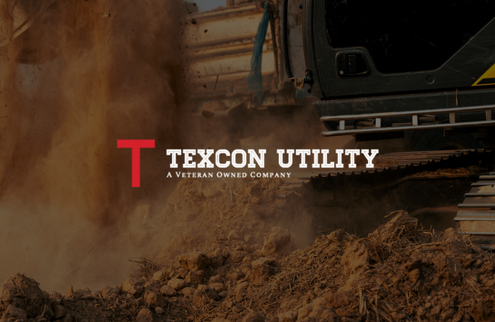Texcon Utility logo with excavator digging into soil.