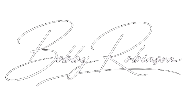 Stylized handwritten signature reading “Bobby Robinson” in light gray on a white background
