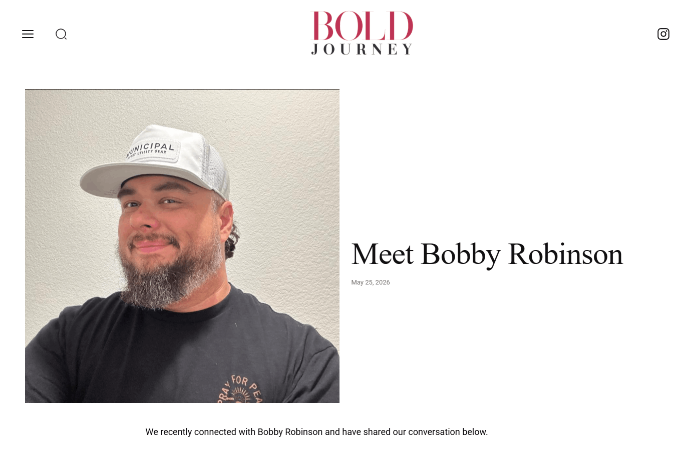 Portrait of Bobby Robinson beside the text “Meet Bobby Robinson” on a website page