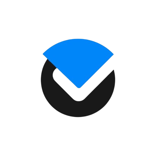 A logo for trust analytics with a blue check mark