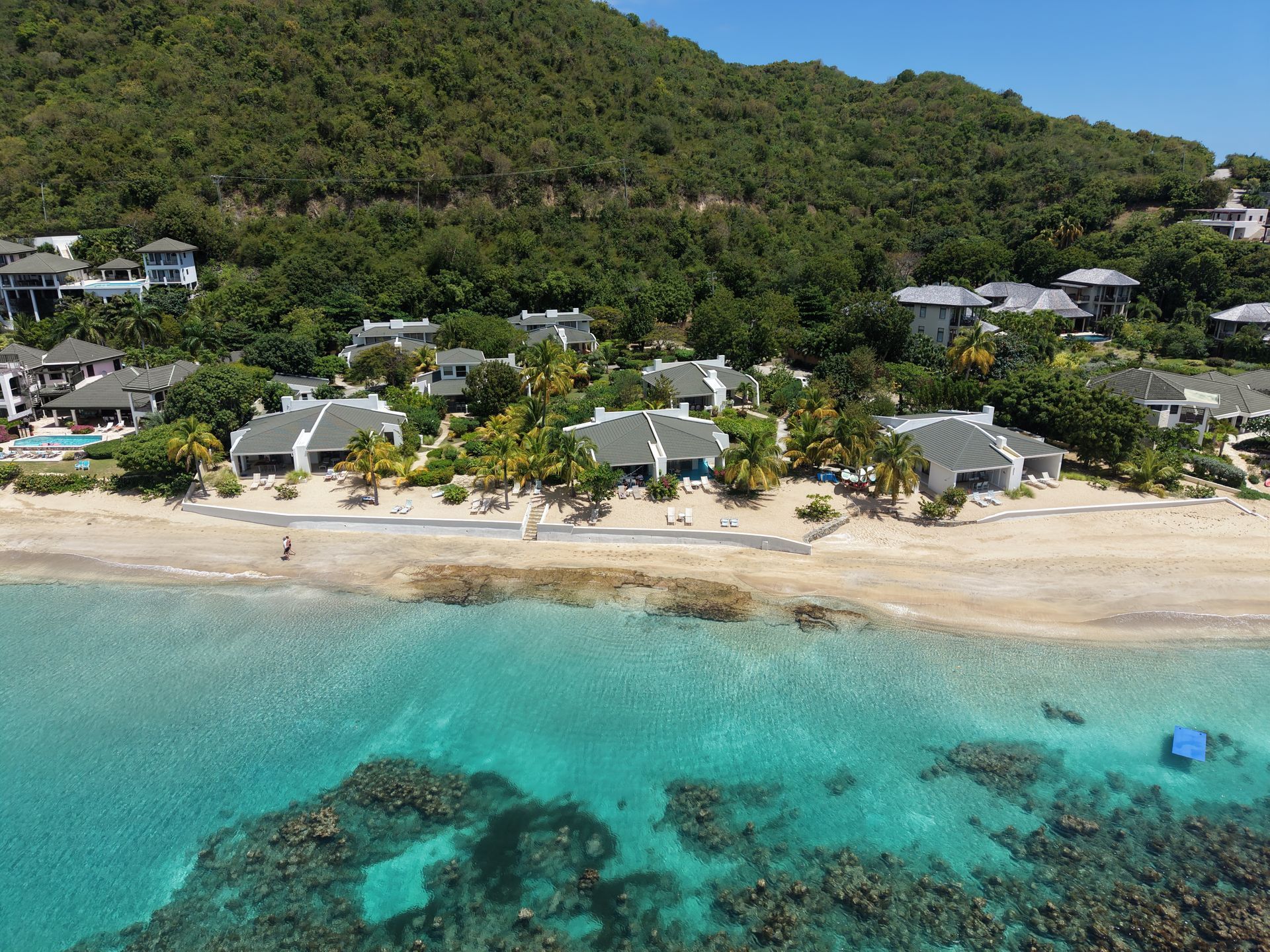 Aerial view of Mango Bay Resort on the beach, Virgin Gorda