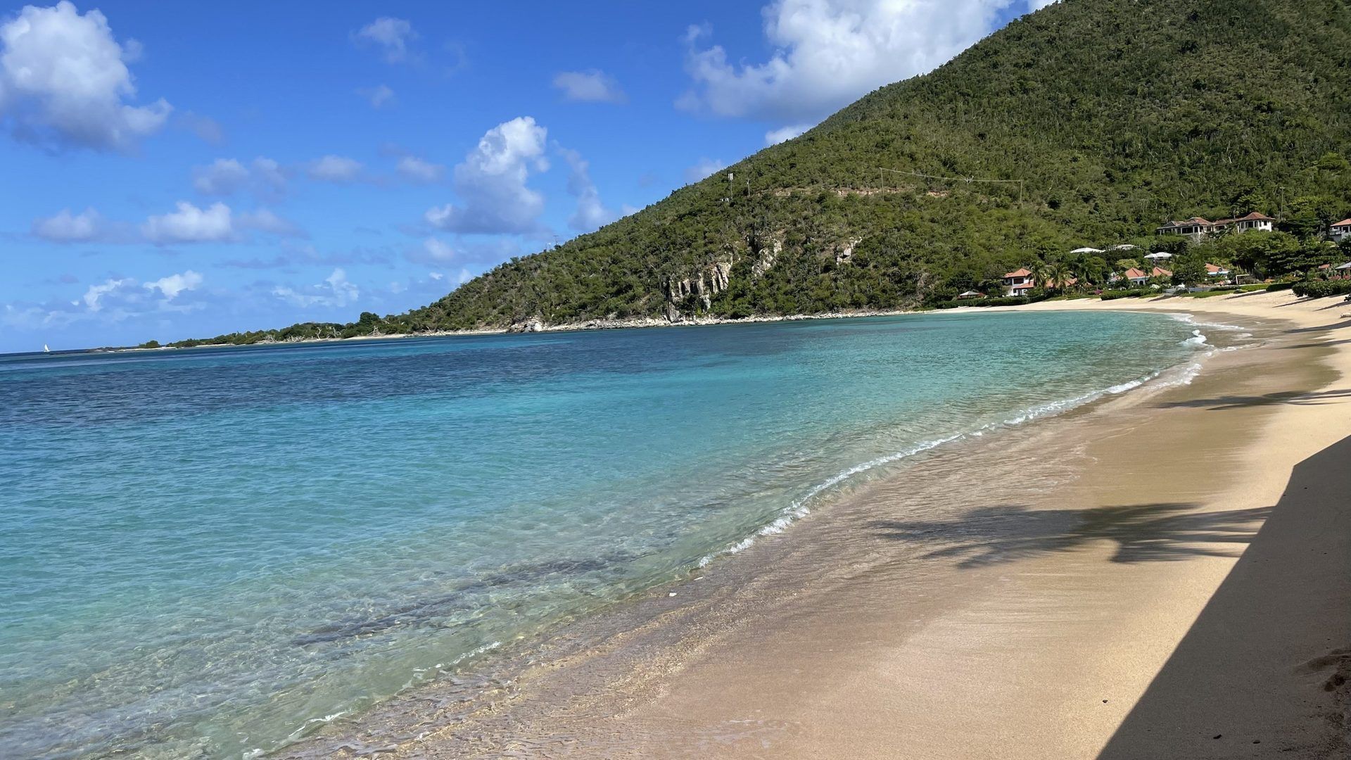 The curve of the beach at Mango Bay