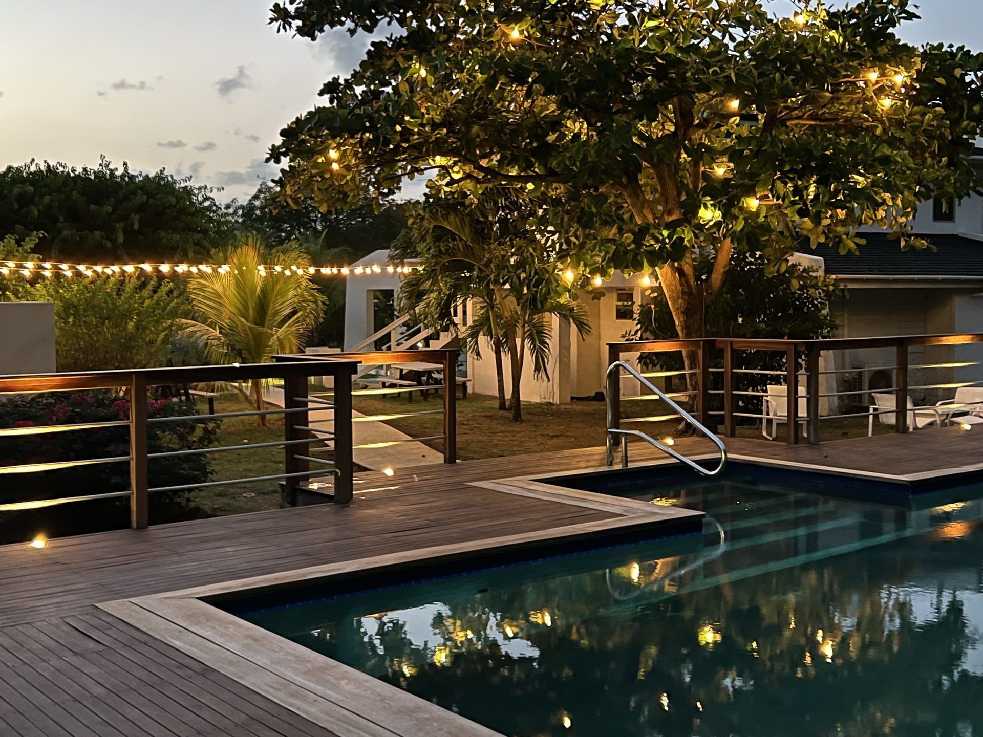The pool at Mango Bay at dusk