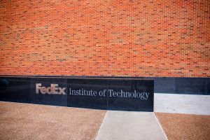 The fedex institute of technology is located in a brick building.