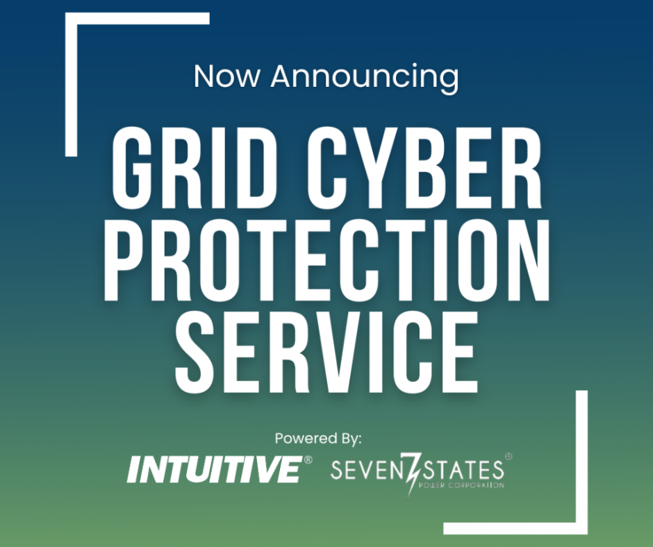 A blue and green sign that says `` now announcing grid cyber protection service ''