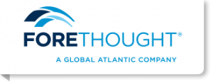 Logo of Forethought, a Global Atlantic company. Features blue text and curved lines, on a white background.