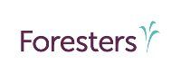 Foresters logo: dark purple text with teal plant graphic on white.
