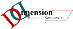 Logo for Dimension Financial Services, LLC. Red and teal 