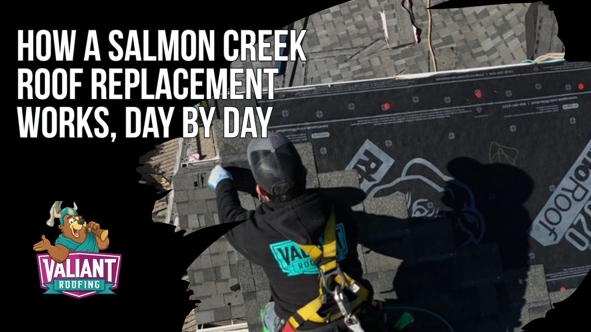 How a Salmon Creek Roof Replacement Works, Day by Day
A standard roof replacement in Salmon Creek, WA takes 1 to 3 working days, best scheduled in drier summer or early fall. Day zero is a free inspection where the inspector walks the roof and attic, runs a moisture meter on suspect decking, and emails the file before leaving. Day one covers material staging, the Clark County RSW permit pull, and covering landscaping. Day two is tear-off to the plywood, rotted decking photographed before replacement, and installation, with most homes finishing the same day. Day three brings an independent inspector, a magnetic nail sweep, and dumpster removal within 48 hours. Call 360-740-7017. Valiant Roofing, 108 SE 124th Ave Suite 8, Vancouver, WA 98684, https://www.valiantroofing.com/locations/vancouver-wa