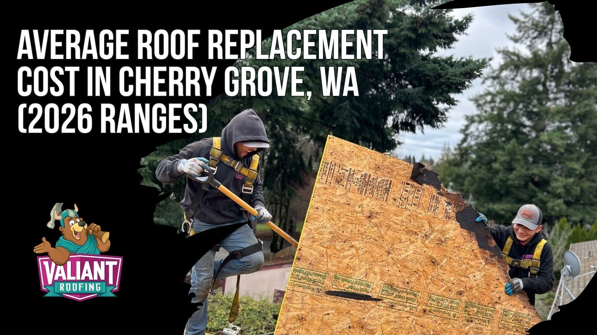 Average Roof Replacement Cost in Cherry Grove, WA (2026 Ranges)
Cherry Grove, WA roof replacement pricing in 2026 sits in the Battle Ground, Ridgefield, and La Center bracket as part of north Clark County's unincorporated area. Valiant Roofing's Owens Corning Duration and Duration Flex installed pricing runs from $20,258 on a 1,000 square foot roof to $67,571 on a 3,000 square foot roof, with the high end of each range absorbing valleys, multiple ridges, steeper pitch, and added flashing work. Regional comparisons show Cherry Grove tracking with Battle Ground at $14,900 to $27,900 for asphalt and $31,900 to $54,900 and up for metal, while county-wide ranges span Vancouver, Salmon Creek, Hazel Dell, Orchards, Hockinson, Camas, Washougal, and La Center. All bids include a 10-year labor warranty.
108 SE 124th Ave Suite 8, Vancouver, WA 98684
https://www.valiantroofing.com/locations/vancouver-wa