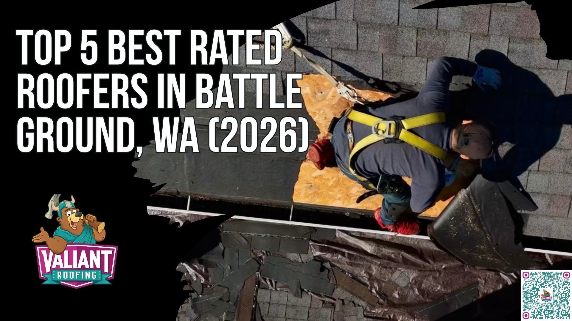 Finding a Roofer in Battle Ground You Can Actually Trust — A residential home in Battle Ground, Washington showing the rainy Pacific Northwest climate conditions, with heavy moss growth on asphalt shingles and dark rain clouds overhead representing Clark County's 60-inch annual rainfall. This section covers why Battle Ground homeowners need trustworthy roofing contractors to handle freeze-thaw cycles, moisture, and wind damage. Top-rated companies including Valiant Roofing (108 SE 124th Ave STE 8, Vancouver, WA 98684 — https://www.valiantroofing.com/locations/vancouver-wa), Ed's Economy Roofing, Warner Roofing & Construction, IBEX Roofing, and Cherry Roofing earned recognition for quality craftsmanship, honest recommendations, and transparent communication.