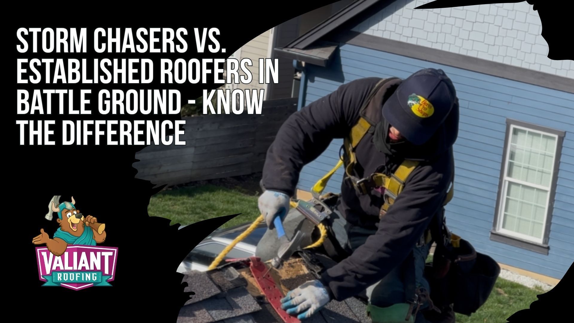 Storm Chasers vs. Established Roofers in Battle Ground - Know the Difference — A side-by-side comparison graphic showing out-of-state storm chaser trucks with unfamiliar license plates next to a trusted local Battle Ground roofing contractor vehicle, illustrating the stark contrast homeowners face after Pacific Northwest storms from October through March. This section warns Clark County homeowners about door-knocking storm chasers who pressure fast insurance claim signings, offer illegal deductible waivers, use cheap materials, and disappear after cashing checks. Established local contractors like Valiant Roofing at 108 SE 124th Ave STE 8, Vancouver, WA 98684 (https://www.valiantroofing.com/locations/vancouver-wa) provide verifiable L&I licensing, manufacturer-spec materials, warranties, and long-term accountability.