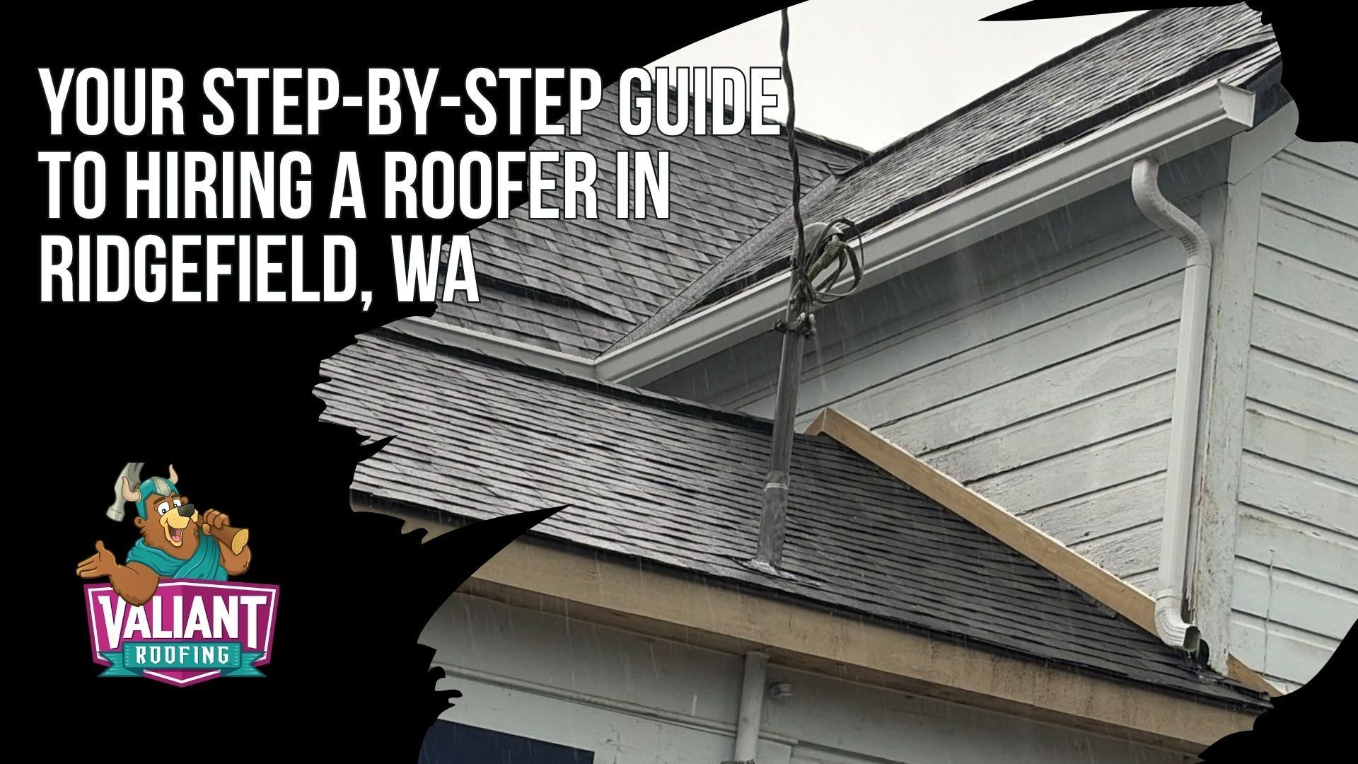 Your Step-by-Step Guide to Hiring a Roofer in Ridgefield, WA. This complete guide walks Ridgefield, WA homeowners through six steps for hiring a roofer. Step 1 covers verifying an active WA contractor license with L&I, like Valiant Roofing's VALIARL813LM, plus insurance, workers comp, and a contractor's bond. Step 2 explains manufacturer designations such as Owens Corning Platinum Preferred, held by the top 1% of roofing contractors. Step 3 shows how to read reviews the right way, like Valiant's 4.9 star rating with 230+ Google reviews. Step 4 covers comparing at least three written, itemized estimates and spotting red flags. Step 5 lists questions to ask about the company, project, materials, warranty, and timeline. Step 6 explains contract must haves, safe payment milestones, and manufacturer and workmanship warranties. 108 SE 124th Ave Suite 8, Vancouver, WA 98684. https://www.valiantroofing.com/locations/vancouver-wa