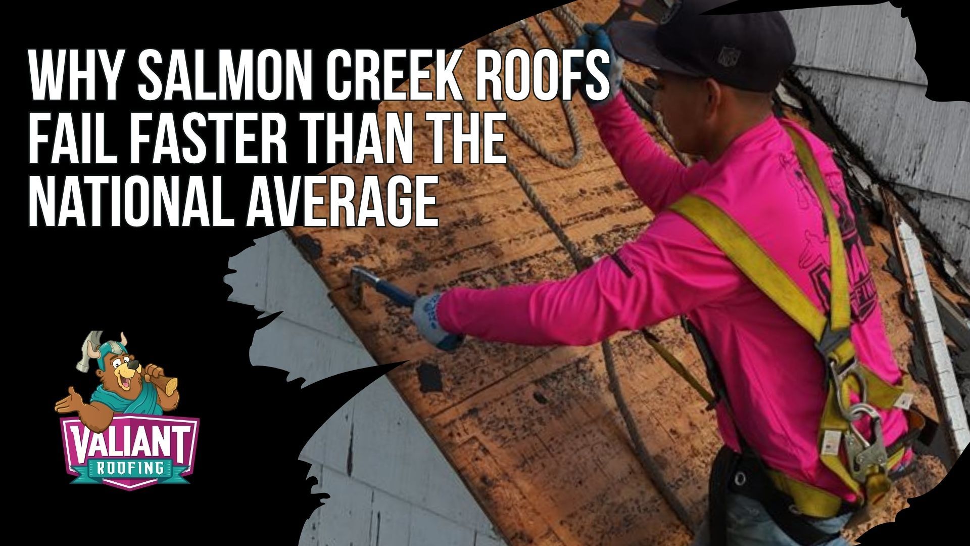 Why Salmon Creek Roofs Fail Faster Than the National Average
Salmon Creek sits at the convergence of I-5 and I-205 in Clark County, where homes absorb 35.35 inches of annual rain across 179.8 wet days plus Columbia corridor windstorms. The national 20 to 30 year shingle figure is a marketing number; roofs here routinely come off at 12 to 17 years after moss, UV, and wind uplift do the work of 25 winters somewhere drier. Moss holds water against every shingle and breaks the seal strip, while poor attic ventilation condenses moisture on the plywood and rots the roof from inside. Curling shingles, granules in gutters, and ceiling stains that return after a patch all signal replacement. Valiant Roofing, 108 SE 124th Ave Suite 8, Vancouver, WA 98684, https://www.valiantroofing.com/locations/vancouver-wa