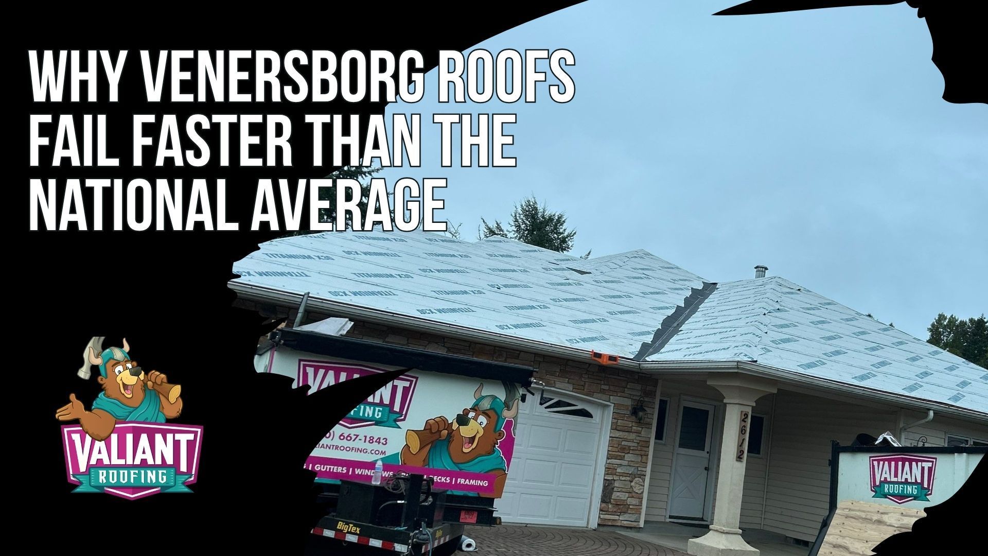 Why Venersborg Roofs Fail Faster Than the National Average
Venersborg sits in the Cascade foothills at the top of the Salmon Creek watershed, where homes absorb roughly 42 inches of rain across 180 wet days, plus Columbia corridor windstorms and heavier snow loads than Vancouver. The national 20 to 30 year shingle figure is a marketing number; roofs here come off at 12 to 17 years because moss roots work into the asphalt mat and break shingles down from the inside, while attic condensation from failed ventilation rots the decking. Fish-mouthing shingles, granules in gutters, moss mats that return after cleaning, and snow-line icicles at the eaves all say replacement, not repair. Valiant Roofing, 108 SE 124th Ave Suite 8, Vancouver, WA 98684, https://www.valiantroofing.com/locations/vancouver-wa