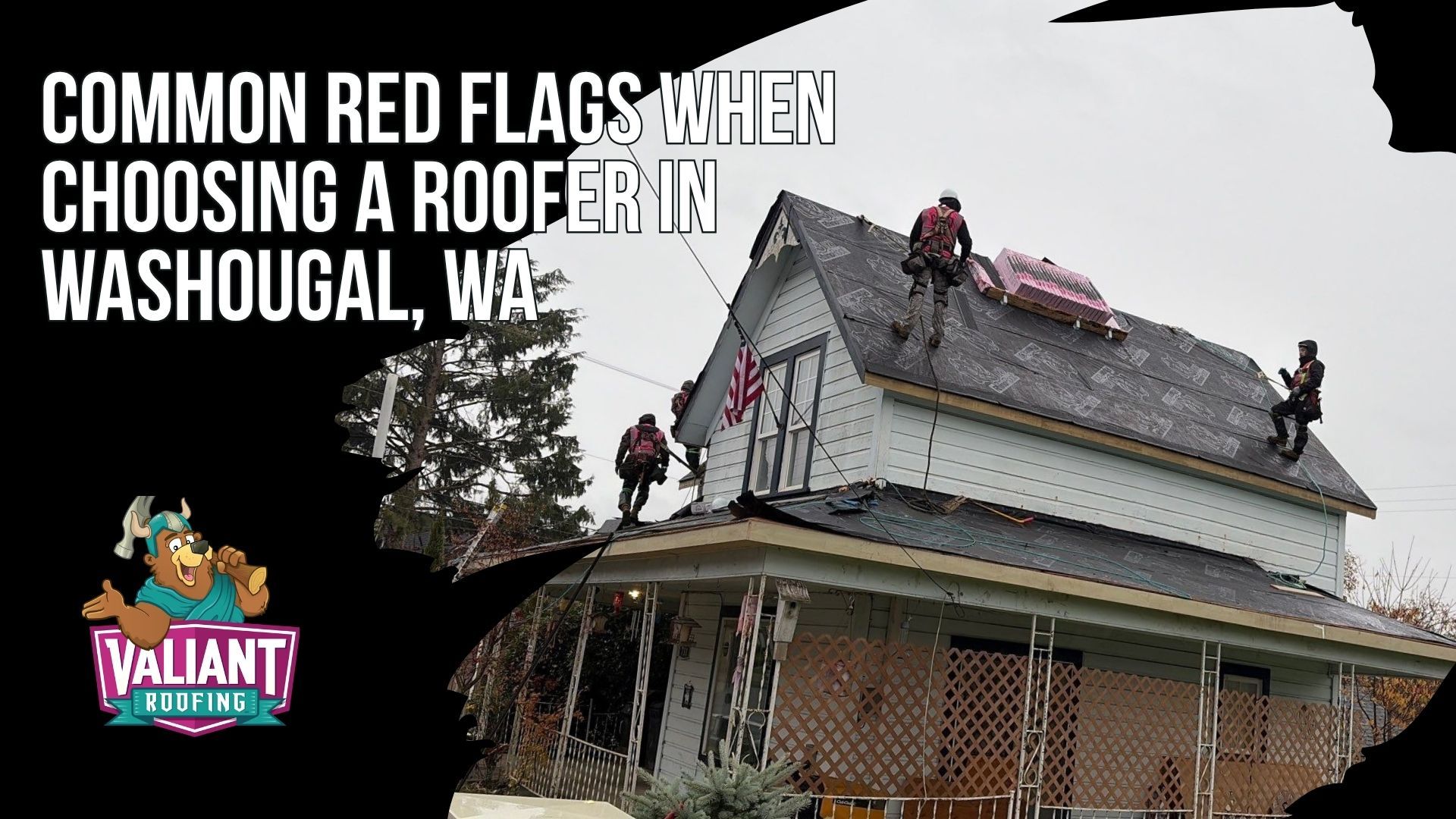  Common Red Flags When Choosing a Roofer in Washougal, WA
Even with strong options available, Washougal homeowners should know how to spot risky contractors. The most common issues in Clark County include unlicensed roofers, storm chasers using pressure tactics, and low bids that skip critical steps like ventilation and underlayment. These shortcuts often lead to leaks, warranty issues, and costly repairs.
Always verify a contractor’s Washington State license through L&I and confirm they carry proper insurance. Based at 108 SE 124th Ave, Suite 8, Vancouver, WA 98684, Valiant Roofing operates with full transparency and verifiable credentials you can review at [https://www.valiantroofing.com/locations/vancouver-wa](https://www.valiantroofing.com/locations/vancouver-wa). Be cautious of full upfront payment demands, no written contract, or no local business address. High-pressure sales tactics and offers to waive insurance deductibles are also major red flags. A reliable roofer will provide documentation, clear communication, and time for you to compare estimates before making a decision.
