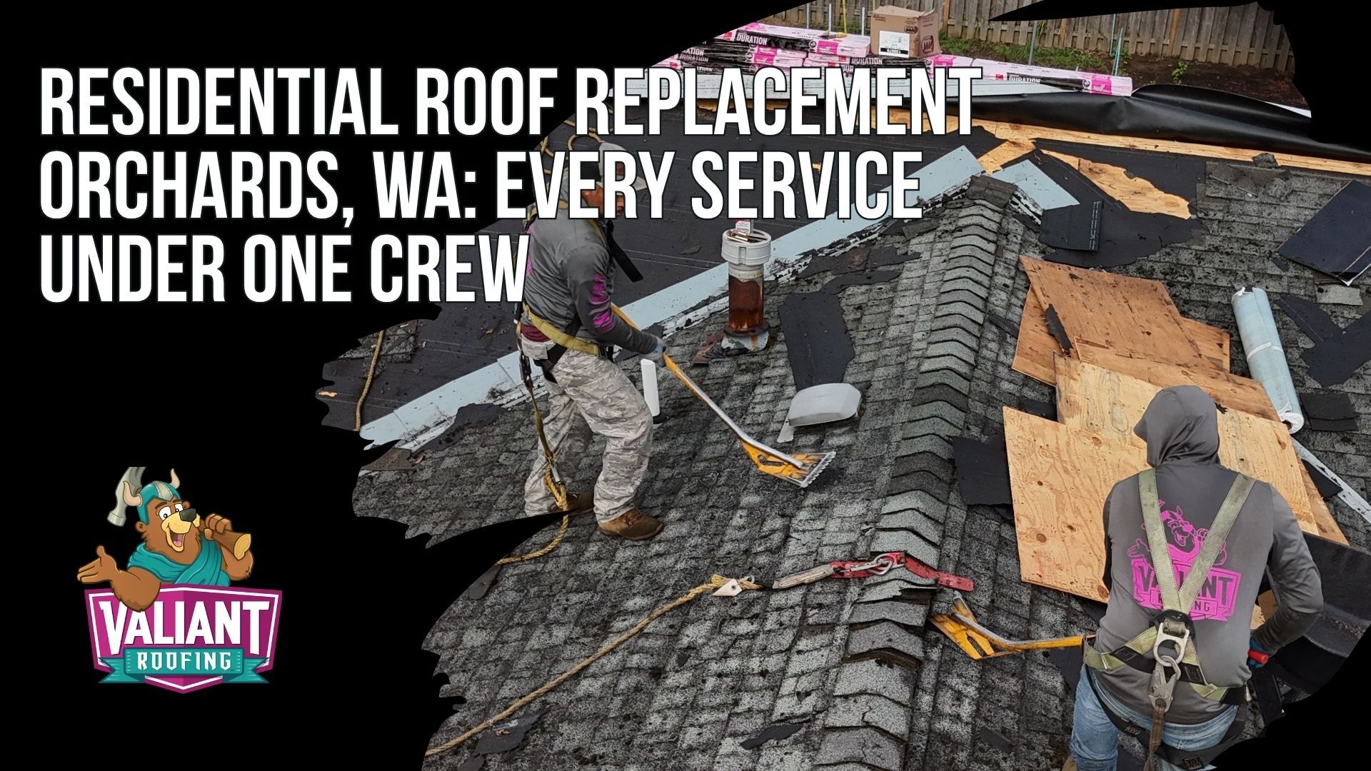 Residential Roof Replacement Orchards, WA: Every Service Under One Crew
A Valiant roof replacement in Orchards, WA covers the entire roofing system, not just the shingles on top. Scope includes full tear-off to bare sheathing, decking replaced square by square and photographed before covering, ice-and-water shield at eaves and valleys built for atmospheric rivers dumping 3 to 6 inches in 24 hours, synthetic underlayment with three times the wind-uplift resistance of felt, and shingles from Owens Corning, CertainTeed, GAF, Malarkey, or F-Wave. Balanced NFVA ventilation, new flashing at every penetration, and the Clark County RSW permit with an independent QA inspection complete every job. Valiant Roofing, 108 SE 124th Ave Suite 8, Vancouver, WA 98684, https://www.valiantroofing.com/locations/vancouver-wa