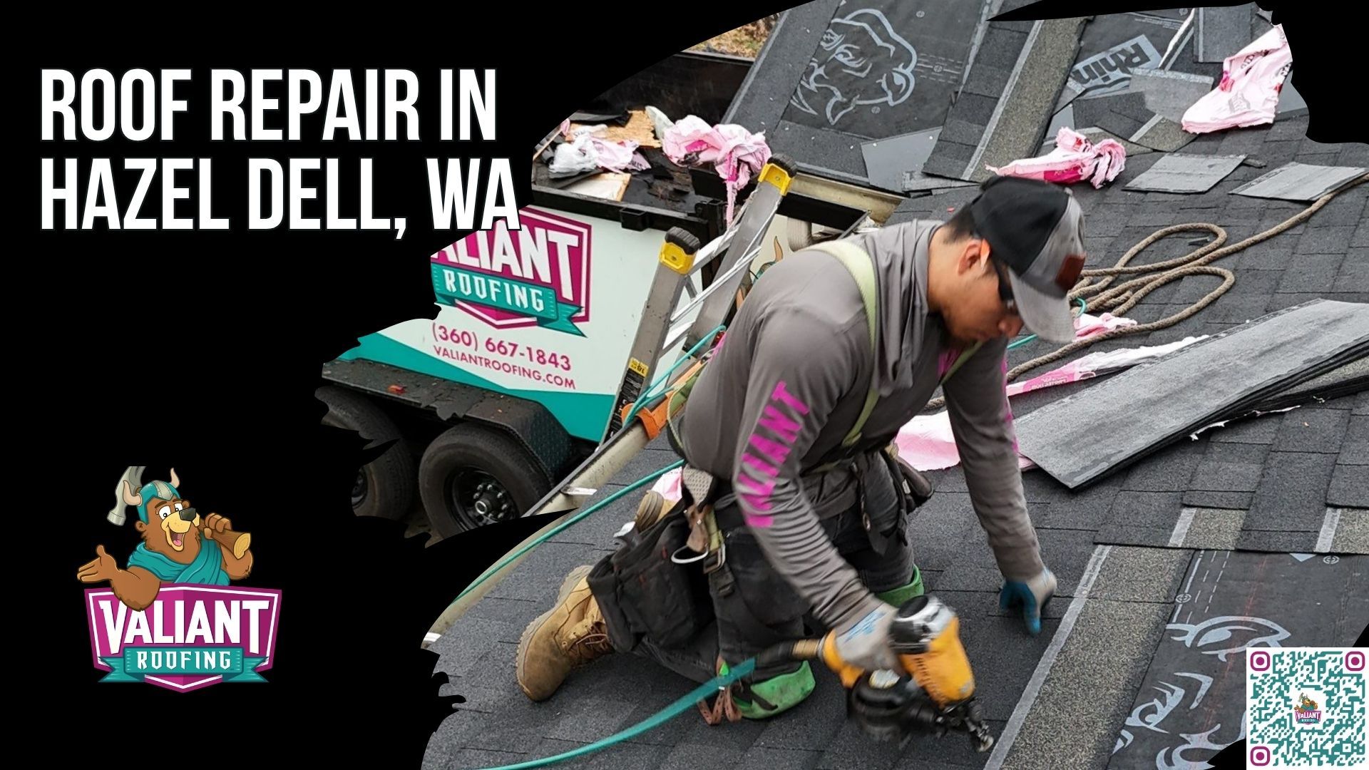 Roof Repair in Hazel Dell, WA
Valiant Roofing provides residential roof repair and same-day emergency roof repair throughout Hazel Dell, WA, including ZIP codes 98665 and 98685. The locally owned and family owned company serves homes near NE Highway 99, the Salmon Creek hospital district, I-5, and the Vancouver Lake floodplain. Valiant is available 24/7 and holds WA license VALIARL813LM and Oregon CCB #227641, with BBB A+, Owens Corning Platinum Preferred, CertainTeed ShingleMaster, and 230+ verified 5-star Google reviews. Call 360-740-7017 for an inspection within 48 hours or same-day service for active leaks. Address: 108 SE 124th Ave Suite 8, Vancouver, WA 98684. URL: [https://www.valiantroofing.com/locations/vancouver-wa](https://www.valiantroofing.com/locations/vancouver-wa)
