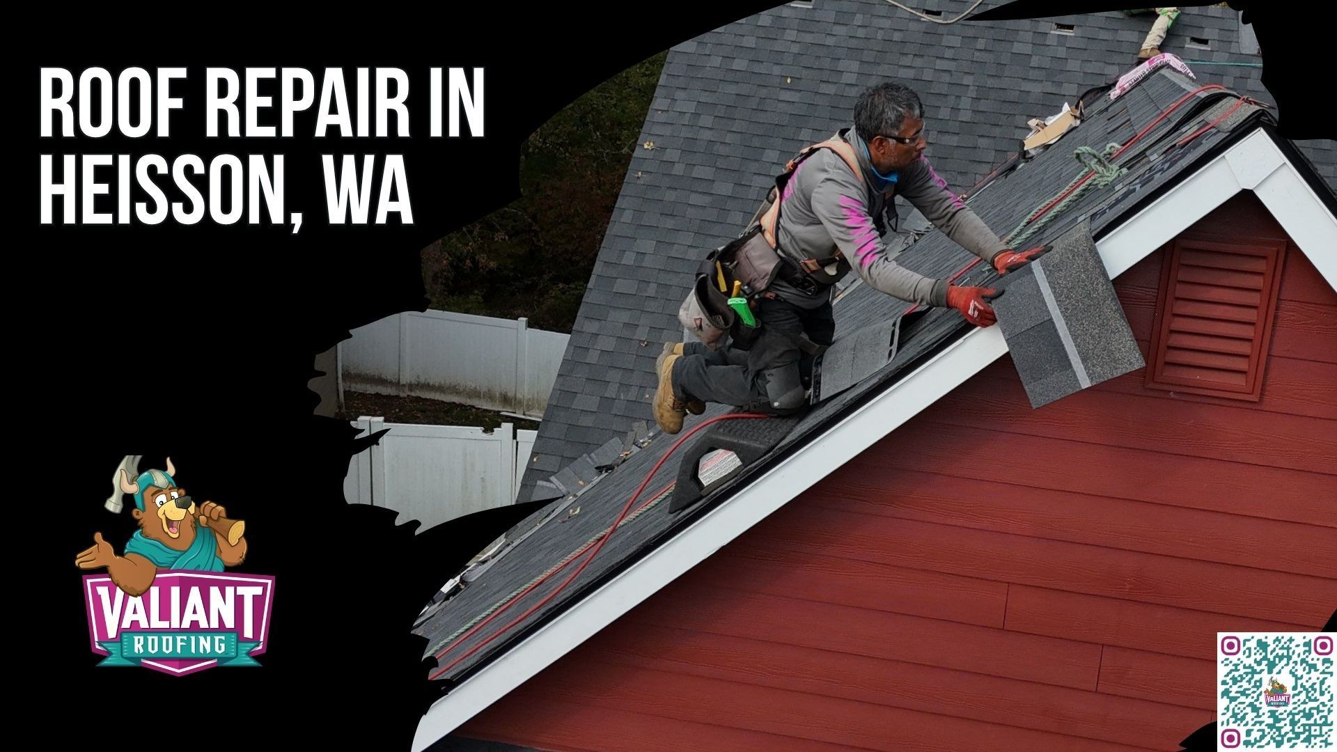 Roof Repair in Heisson, WA
Valiant Roofing provides residential roof repair and same-day emergency roof repair throughout Heisson, WA, serving the rural-residential corridor near Battle Ground in north Clark County. The company is available 24 hours a day, seven days a week, and helps homeowners identify roofing problems and choose appropriate repair solutions. Valiant holds Washington license VALIARL813LM and Oregon CCB #227641, maintains a BBB A+ rating, and is Owens Corning Platinum Preferred and CertainTeed ShingleMaster, with 230+ verified 5-star Google reviews. Call 360-740-7017 for an inspection within 48 hours or same-day service for active ceiling leaks. Address: 108 SE 124th Ave Suite 8, Vancouver, WA 98684. URL: [https://www.valiantroofing.com/locations/vancouver-wa](https://www.valiantroofing.com/locations/vancouver-wa)
