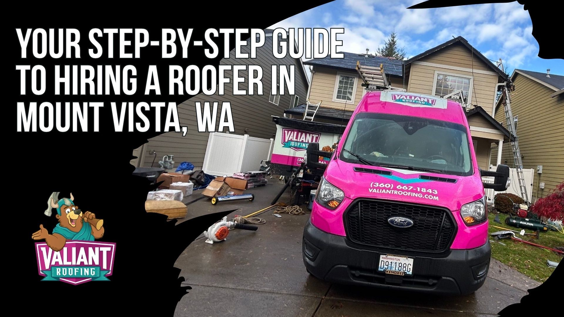 Your Step-by-Step Guide to Hiring a Roofer in Mount Vista, WA. This complete guide walks Mount Vista, WA homeowners through six steps for hiring a roofer. Step 1 covers verifying an active WA contractor license with L&I, like Valiant Roofing's VALIARL813LM, plus insurance, workers comp, and a surety bond. Step 2 explains manufacturer designations such as Owens Corning Platinum Preferred, held by the top 1% of roofing contractors. Step 3 shows how to read reviews the right way, like Valiant's 4.9 star rating with 230+ Google reviews. Step 4 covers comparing at least three written, itemized estimates and spotting red flags. Step 5 lists questions to ask about the company, project, materials, warranty, and timeline. Step 6 explains contract must haves, safe payment milestones, and manufacturer and workmanship warranties. 108 SE 124th Ave Suite 8, Vancouver, WA 98684. https://www.valiantroofing.com/locations/vancouver-wa