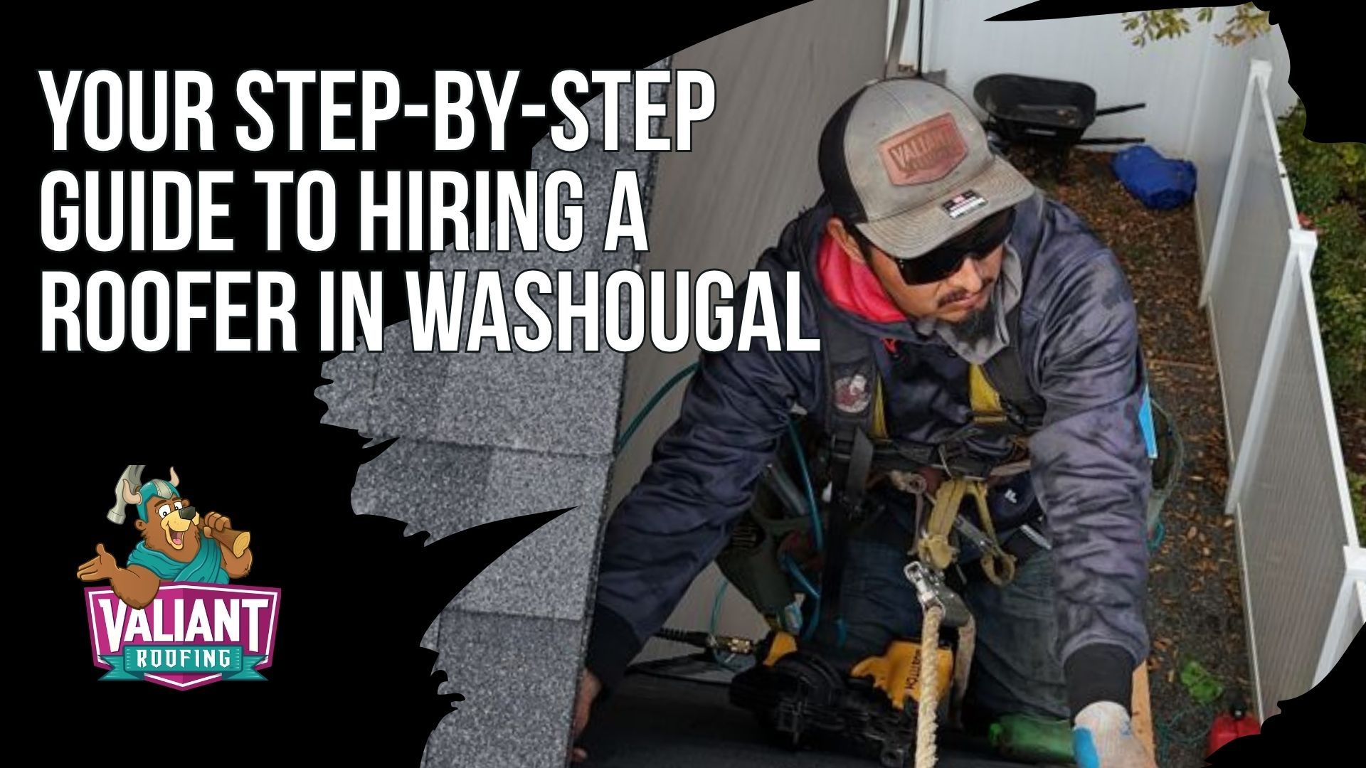 Your Step-by-Step Guide to Hiring a Roofer in Washougal. This complete guide walks Washougal homeowners through six steps for hiring a roofer. Step 1 covers verifying an active WA contractor license with L&I, like Valiant Roofing's VALIARL813LM, plus insurance, workers comp, and a surety bond. Step 2 explains manufacturer designations such as Owens Corning Platinum Preferred, held by the top 1% of roofing contractors. Step 3 shows how to read reviews the right way, like Valiant's 4.9 star rating with 230+ Google reviews. Step 4 covers comparing at least three written, itemized estimates and spotting red flags. Step 5 lists questions to ask about the company, project, materials, warranty, and timeline. Step 6 explains contract must haves, safe payment milestones, and manufacturer and workmanship warranties. 108 SE 124th Ave Suite 8, Vancouver, WA 98684. https://www.valiantroofing.com/locations/vancouver-wa