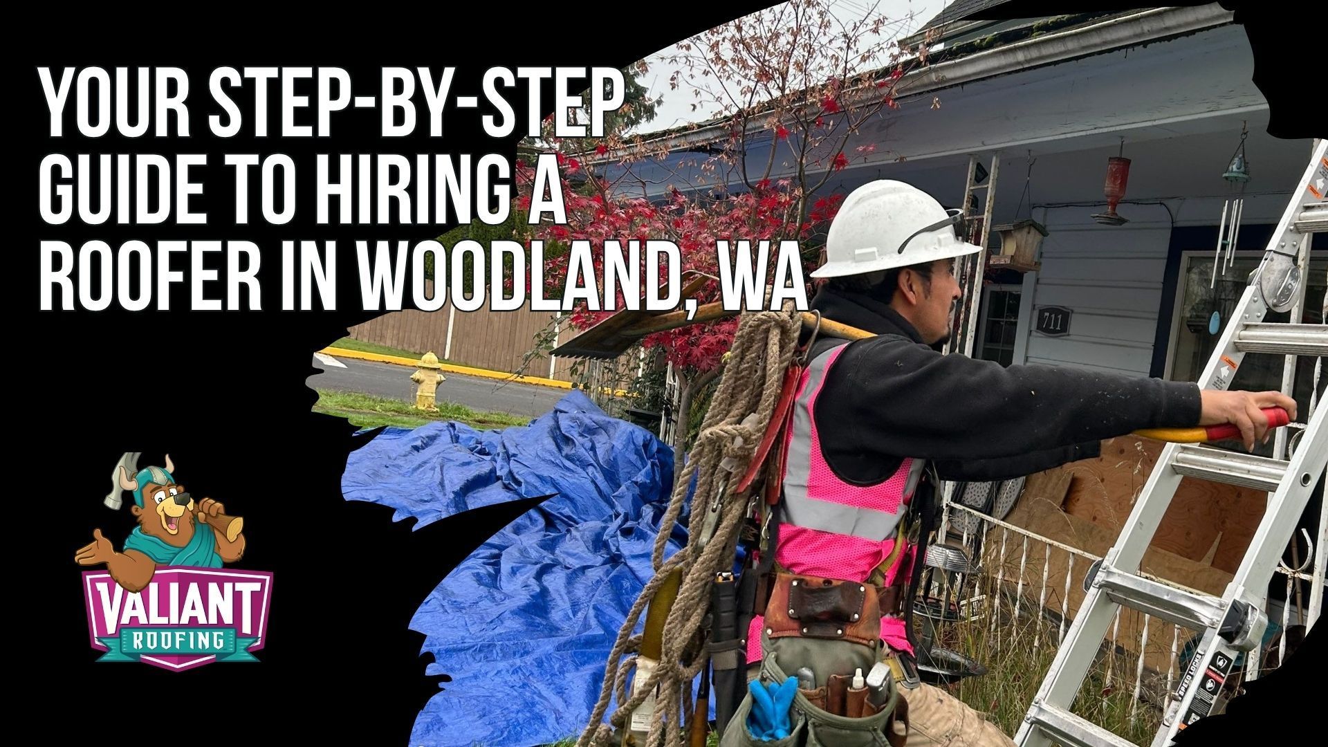 Your Step-by-Step Guide to Hiring a Roofer in Woodland, WA. This complete guide walks Woodland, WA homeowners through six steps for hiring a roofer. Step 1 covers verifying an active WA contractor license with L&I, like Valiant Roofing's VALIARL813LM, plus insurance, workers comp, and a contractor bond. Step 2 explains manufacturer designations such as Owens Corning Platinum Preferred, held by the top 1% of roofing contractors. Step 3 shows how to read reviews the right way, like Valiant's 4.9 star rating with 230+ Google reviews. Step 4 covers comparing at least three written, itemized estimates and spotting red flags. Step 5 lists questions to ask about the company, project, materials, warranty, and timeline. Step 6 explains contract must haves, safe payment milestones, and manufacturer and workmanship warranties. 108 SE 124th Ave Suite 8, Vancouver, WA 98684. https://www.valiantroofing.com/locations/vancouver-wa